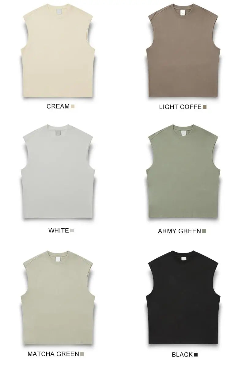 270gsm Summer Tank TopSleeveless T shirt 100% Cotton Solid Color Men Oversized Causal O-neck Basic T-shirt High Quality