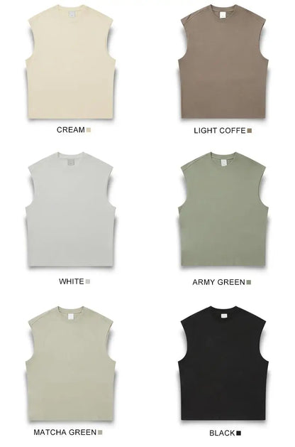 270gsm Summer Tank TopSleeveless T shirt 100% Cotton Solid Color Men Oversized Causal O-neck Basic T-shirt High Quality