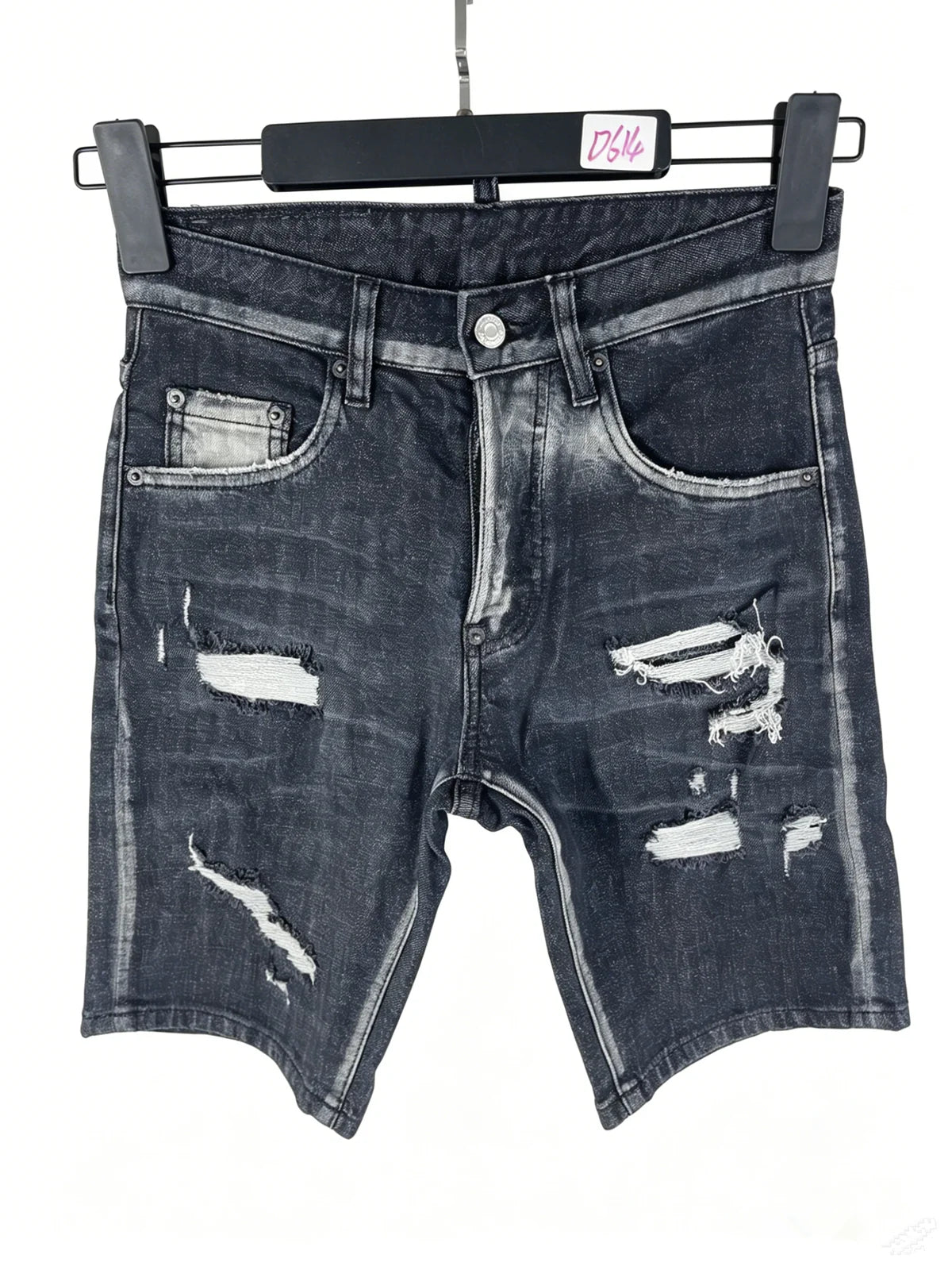 3006 Summer New Men's Jeans Washed Ripped Patch Paint Slim-fit Micro-elastic Denim Shorts Men's Black