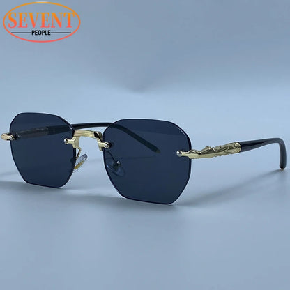 Steampunk Rimless Square Sunglasses Men Luxury Designer Vintage Metal Polygon Outdoor Sun Glasses Male Frameless Shades