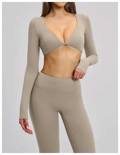 Sports Yoga Long Sleeve V T-shirt Sportswear Woman Gym Women's Female Clothing Slim Fit Sportswear Workout Clothes Fitness Wear