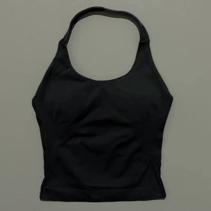 Histello Longline Strappy Top Women Sports Tank Halter Seamless Ruched Backless Gym Activewear Workout Yoga Fitness Tops
