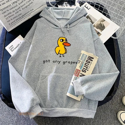 The Duck Song Got Any Grapes Printed Hoodies Kawaii Cartoon Women Sweatshirts Fashion Casual HipHop Sweatshirt Harajuku Unisex