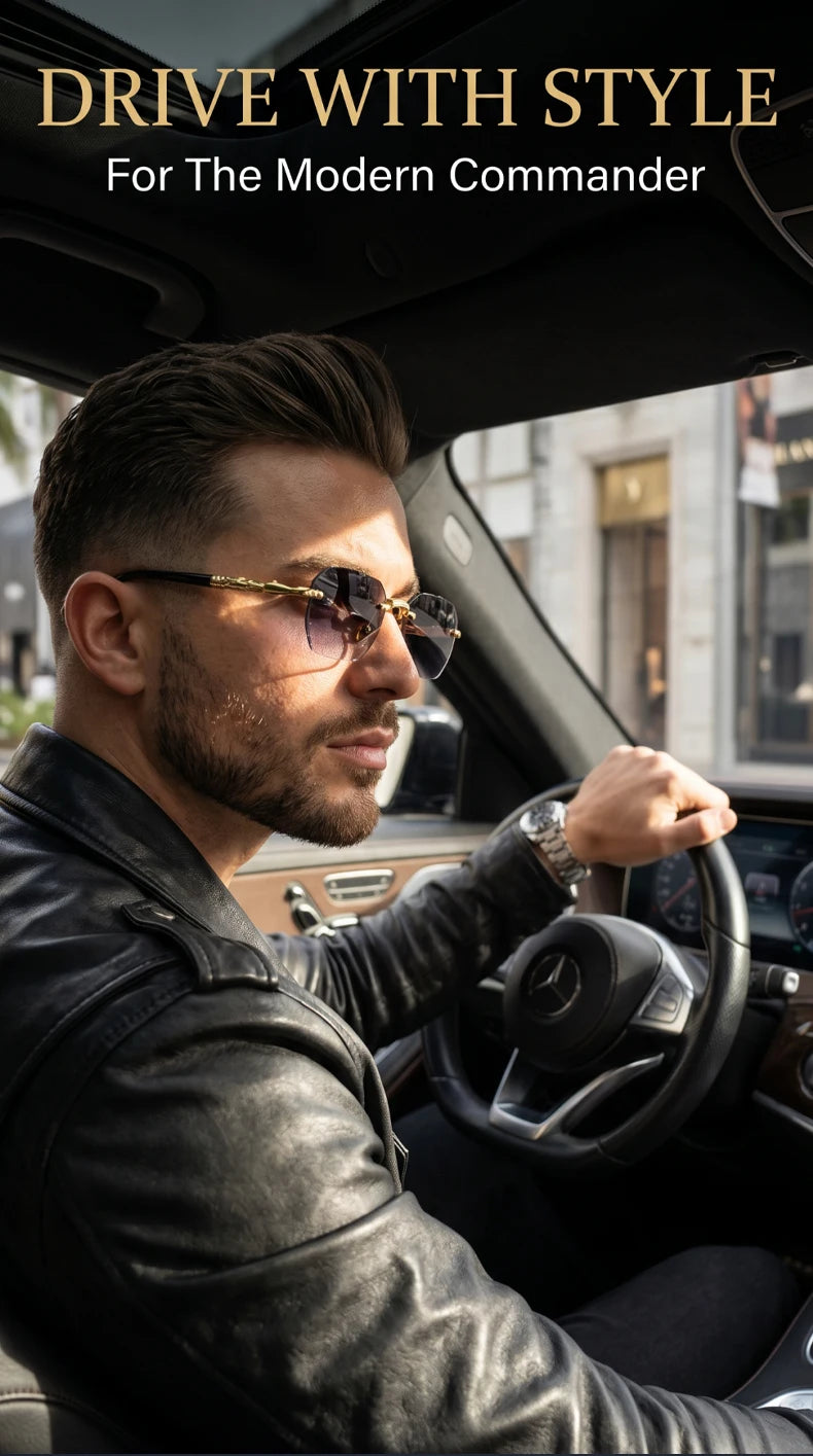 Steampunk Rimless Square Sunglasses Men Luxury Designer Vintage Metal Polygon Outdoor Sun Glasses Male Frameless Shades
