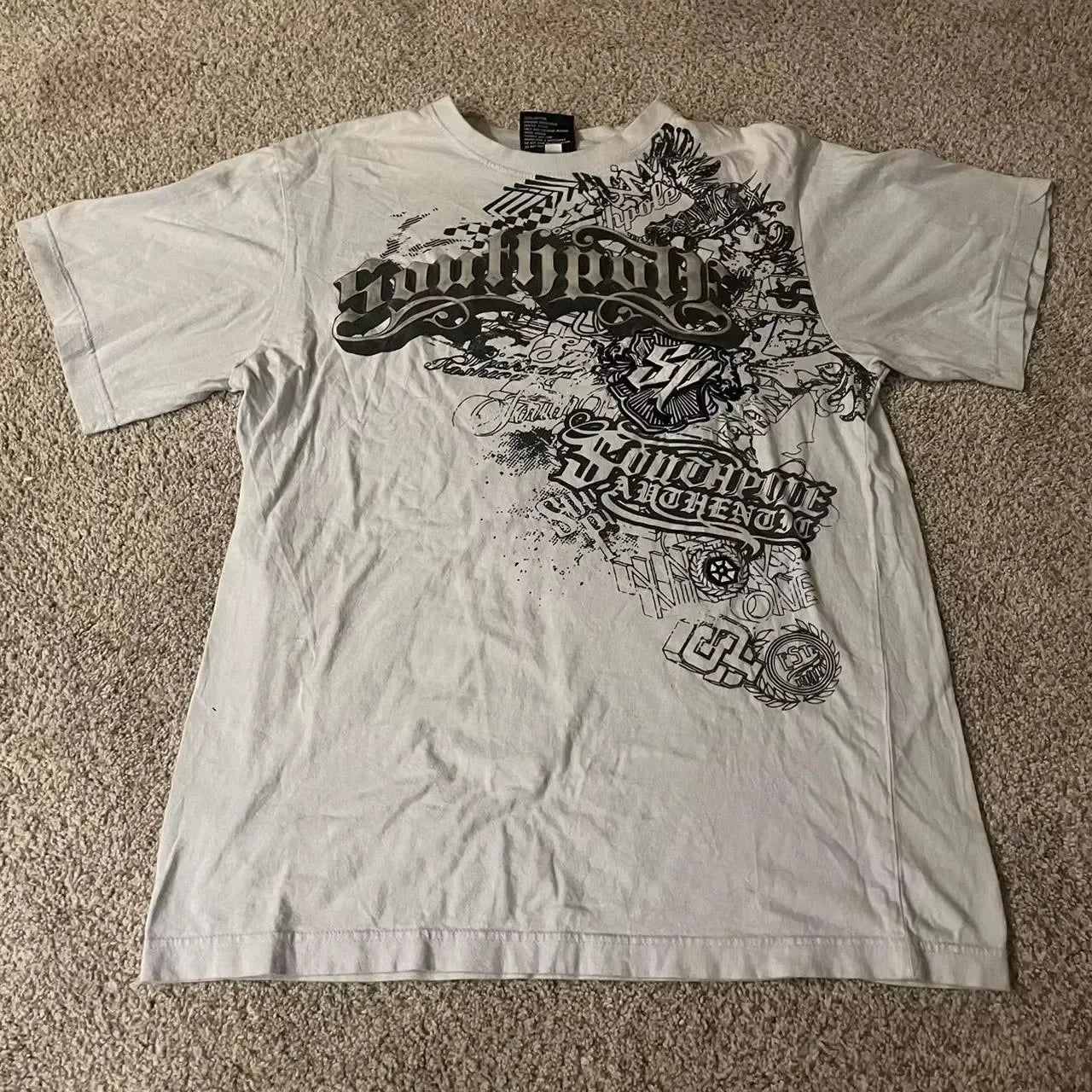 Southpole Y2K Vintage Cotton Graphic Tee Distressed Oversized Unisex T-Shirt with Gothic Print Streetwear Retro Soft Shirt Man