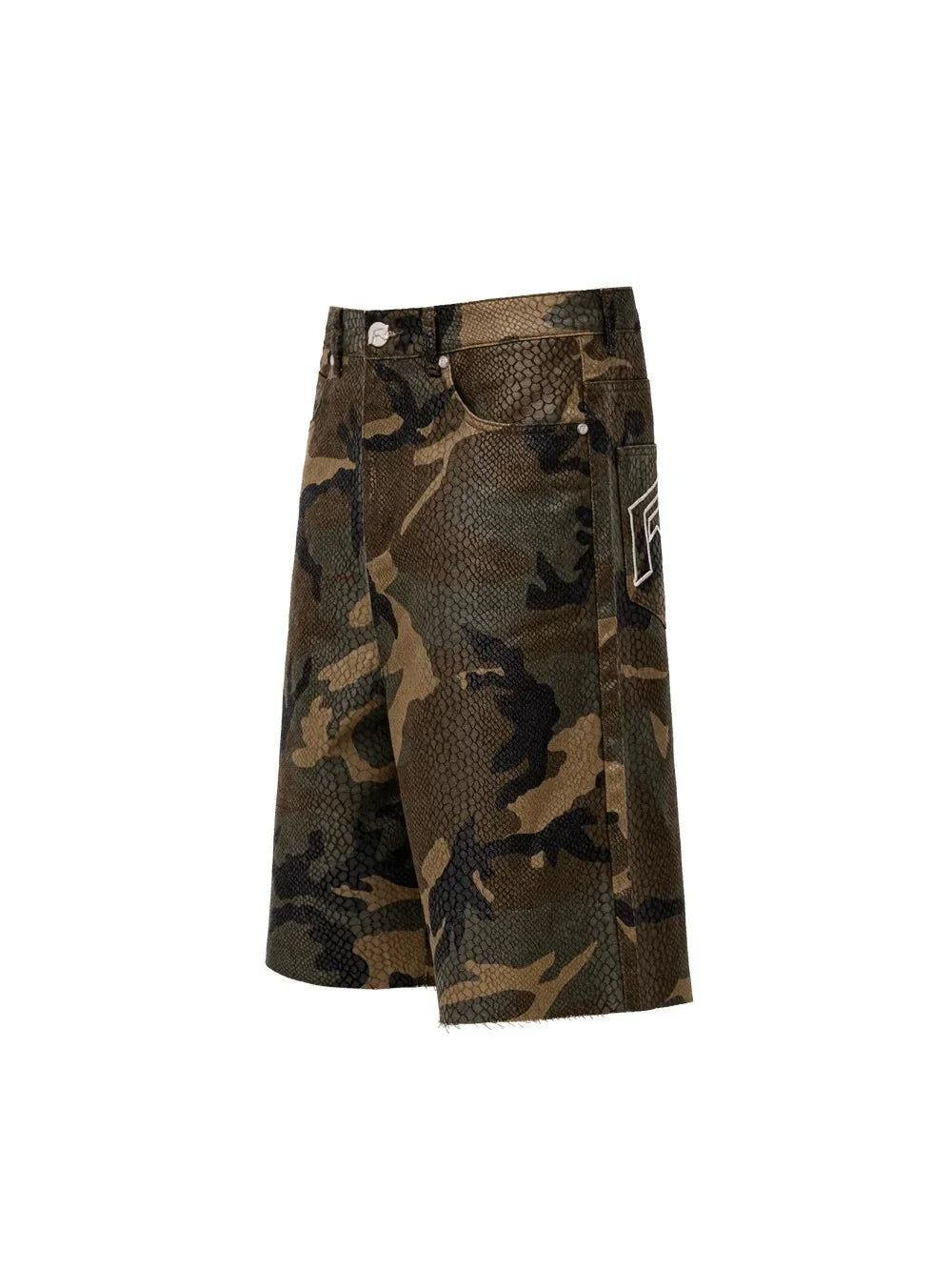 Retro Men Python Patterned Jeans High Street Straight Leg Baggy Wide Leg Camouflage Five Quarter Jeans Hip Hop Rock Unisex Jeans