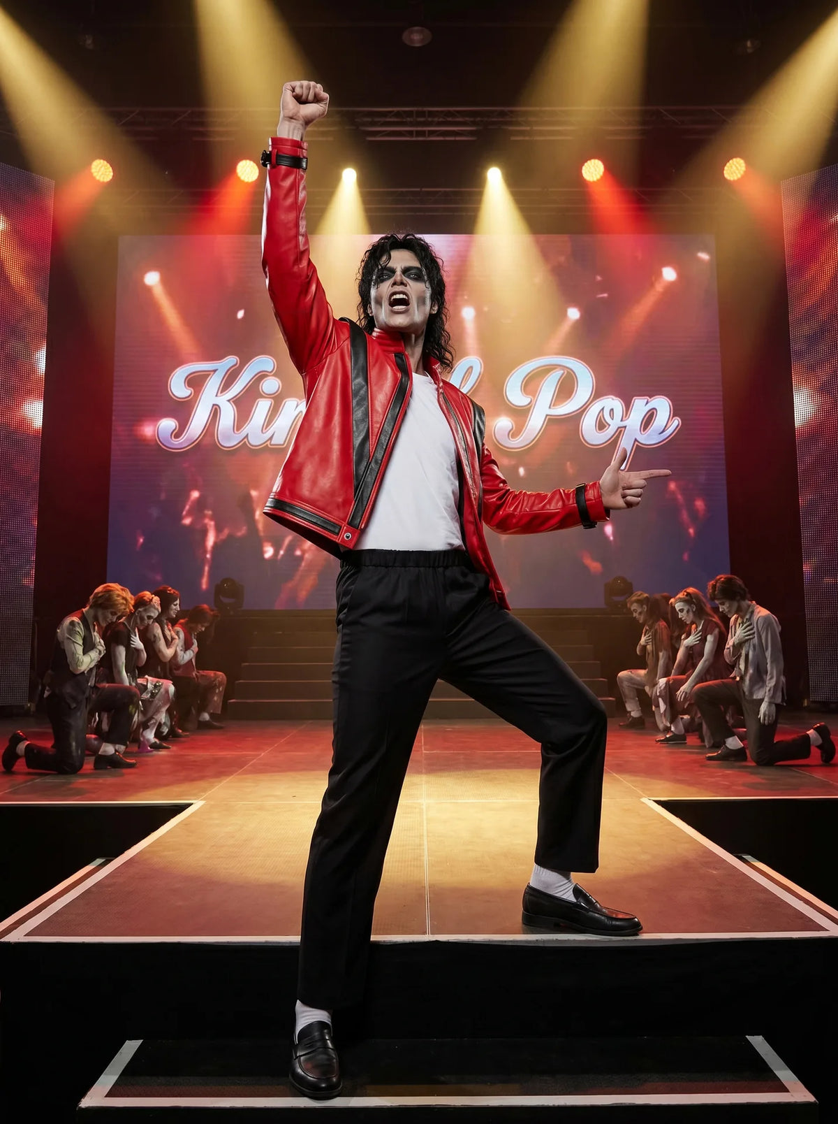 Adults Michael Red Faux Leather Jacket Pant Set Jackson Fashion Music Idol Character Creative Halloween Stage Performance Suits