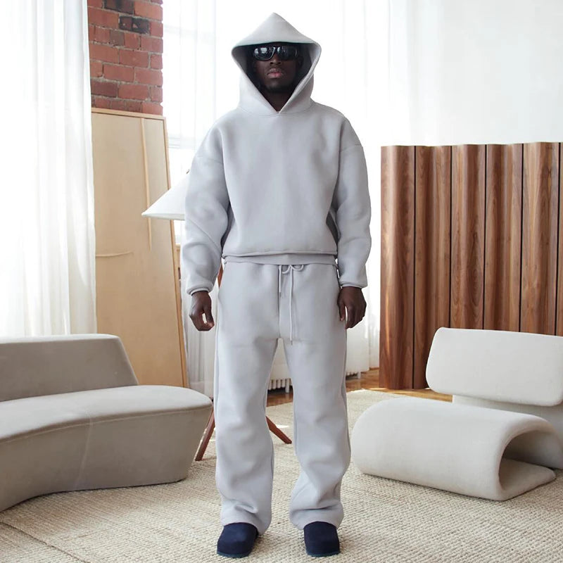 Male Autumn New 2 Piece Set Casual Solid Couple's Hooded Sweatshirt Loose Sweatpants Jogging Sweatshirt Trousers Outfits Suits ﻿
