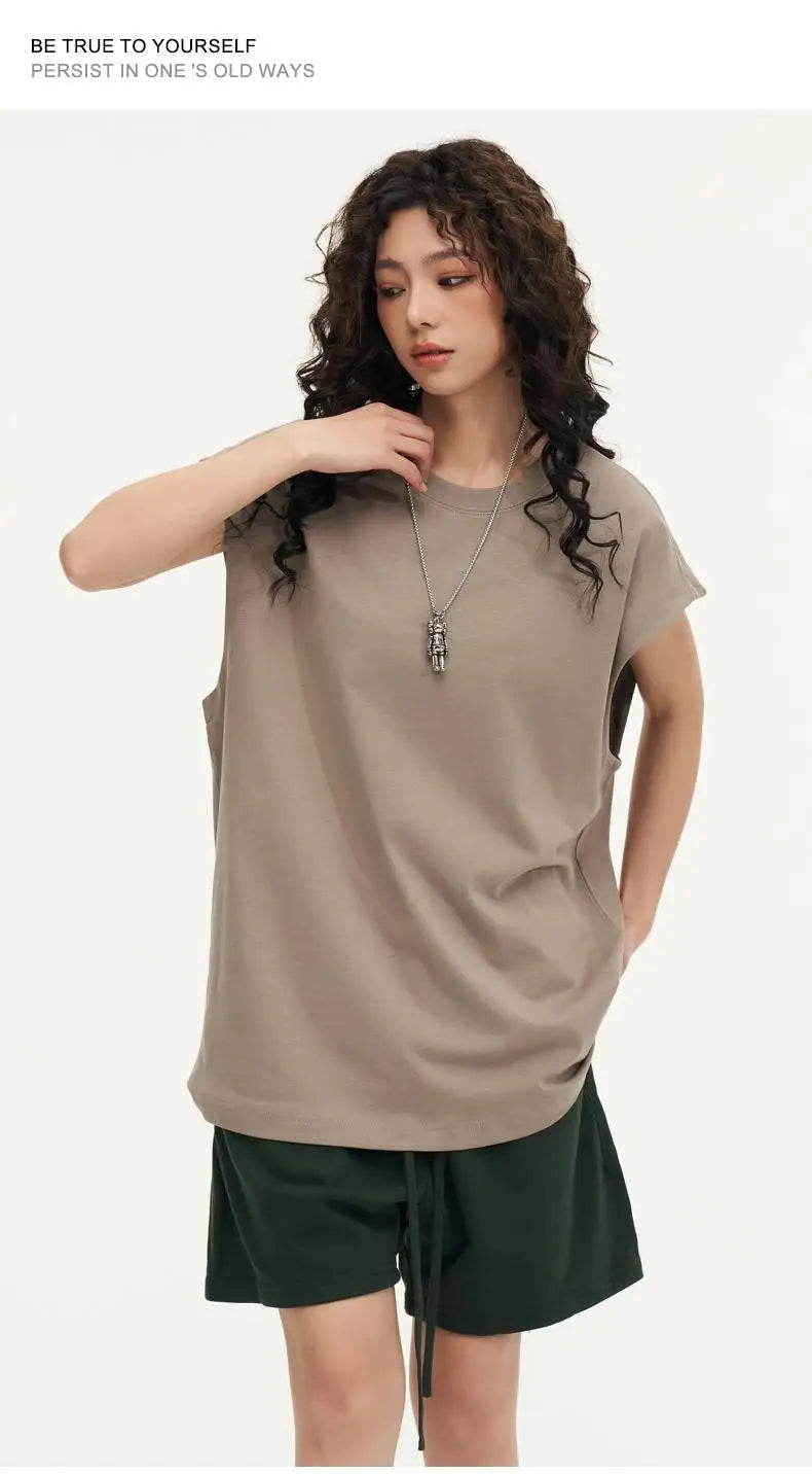 270gsm Summer Tank TopSleeveless T shirt 100% Cotton Solid Color Men Oversized Causal O-neck Basic T-shirt High Quality