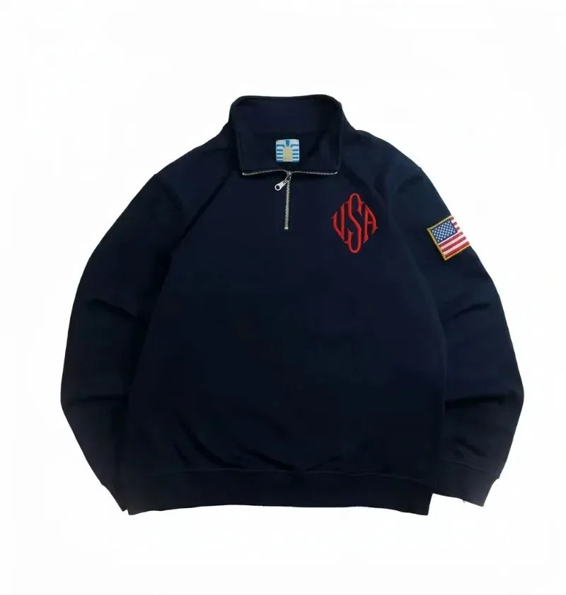 Y2K Retro Quarterzip Pullover Hoodie Embroidery Sweatshirt American Vintage Old Money Casual Streetwear Unisex Oversized Coat
