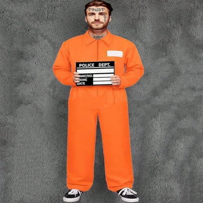 Halloween Costume Orange Prisoner Uniform Guard Set Adult Prisoner Costume Party Stage Cosplay Attire