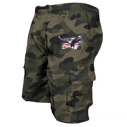 Male Cargo Shorts Elastic Waist Cycling Shorts Multi-pockets Loose Work Short Pants Outdoor Sport Printed Casual Shorts