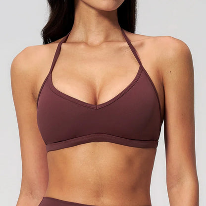 Sporty Woman Top New Brushed Yoga Wear For Women Halter Neck Bra Shockproof Quick-dry Summer Women Underwear Gym Clothes Woman