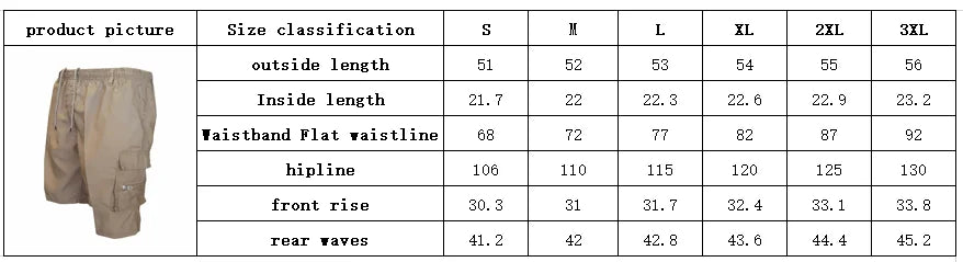 Male Cargo Shorts Elastic Waist Cycling Shorts Multi-pockets Loose Work Short Pants Outdoor Sport Printed Casual Shorts