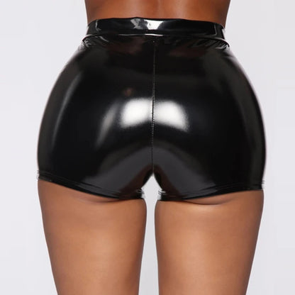 Profashion  Costumes Shorts Women PU Leather Shorts High Waist Solid Color Button Black Shorts Fashion Summer
