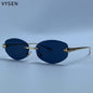 Vintage Rimless Oval Punk Sunglasses Men Luxury Designer Leopard Head Frameless Sun Glasses Hip Hop Outdoor Shades Eyewear