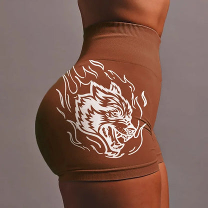Wolf head three-piece pants high-elastic seamless high-waisted shorts