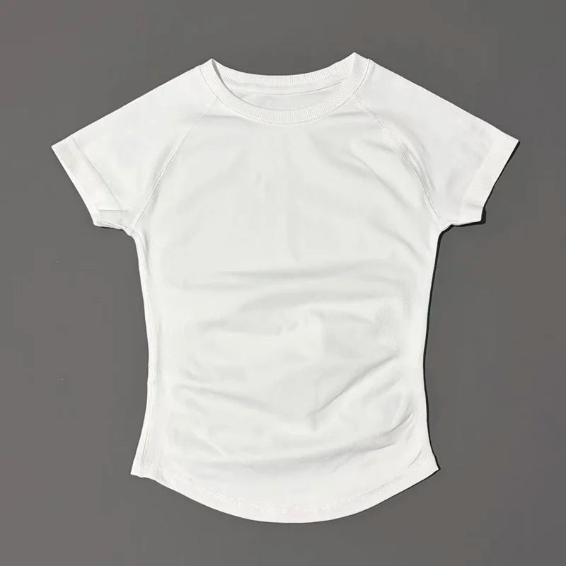 Histello Women Short Sleeve Sports T-Shirt Round Neck Breathable Stretchy Quick Dry Top Yoga Gym Running Fitness Activewear