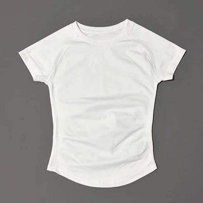 Histello Women Short Sleeve Sports T-Shirt Round Neck Breathable Stretchy Quick Dry Top Yoga Gym Running Fitness Activewear