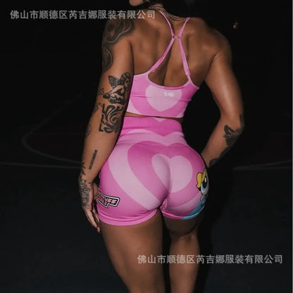 Feitian Little Policewoman Love Fitness Yoga Clothes Women's Sports Seamless Bra Shorts.