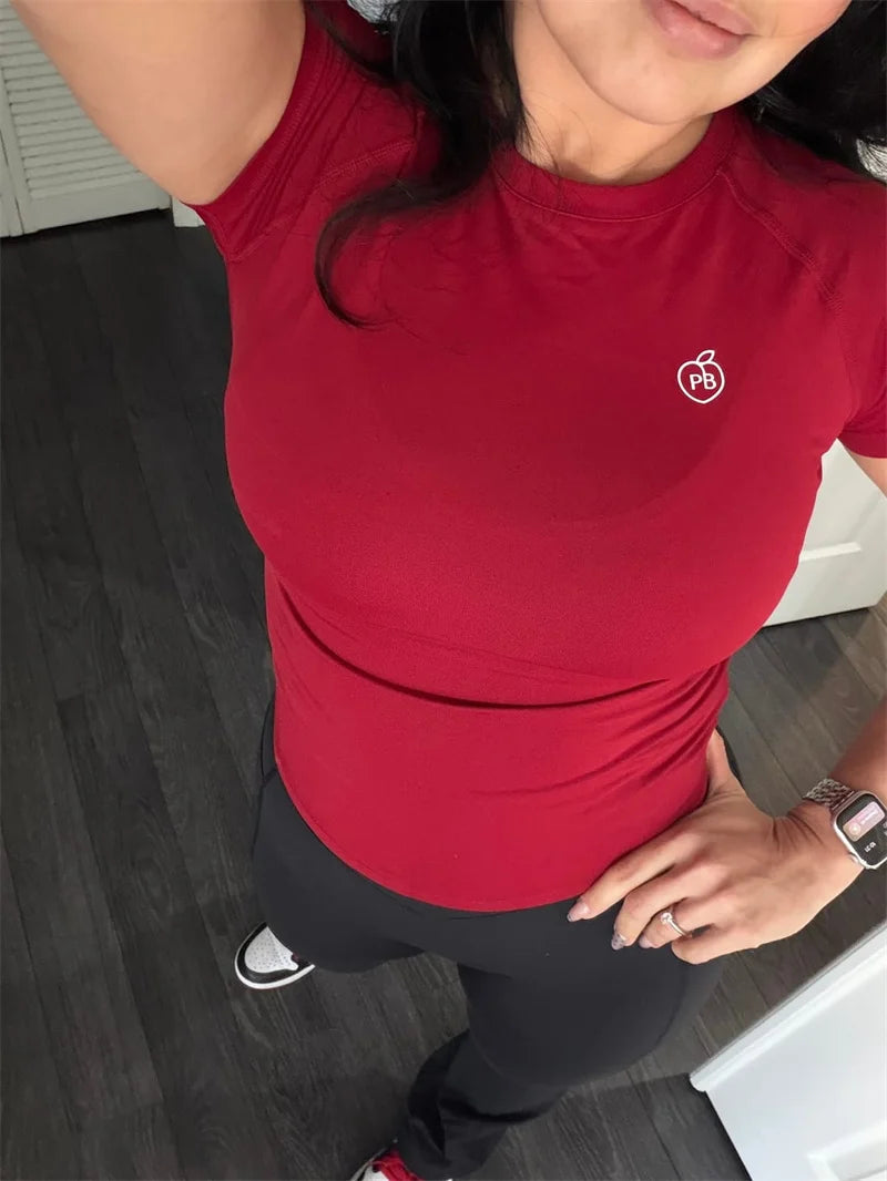 Women Bum Shaping Tee Seamless Short Sleeve Tops Gym Workout Running T-Shirts Fitness Activewear Athletic Shirts