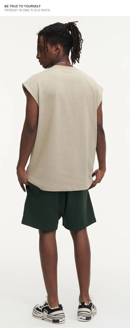 270gsm Summer Tank TopSleeveless T shirt 100% Cotton Solid Color Men Oversized Causal O-neck Basic T-shirt High Quality