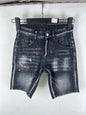 3006 Summer New Men's Jeans Washed Ripped Patch Paint Slim-fit Micro-elastic Denim Shorts Men's Black