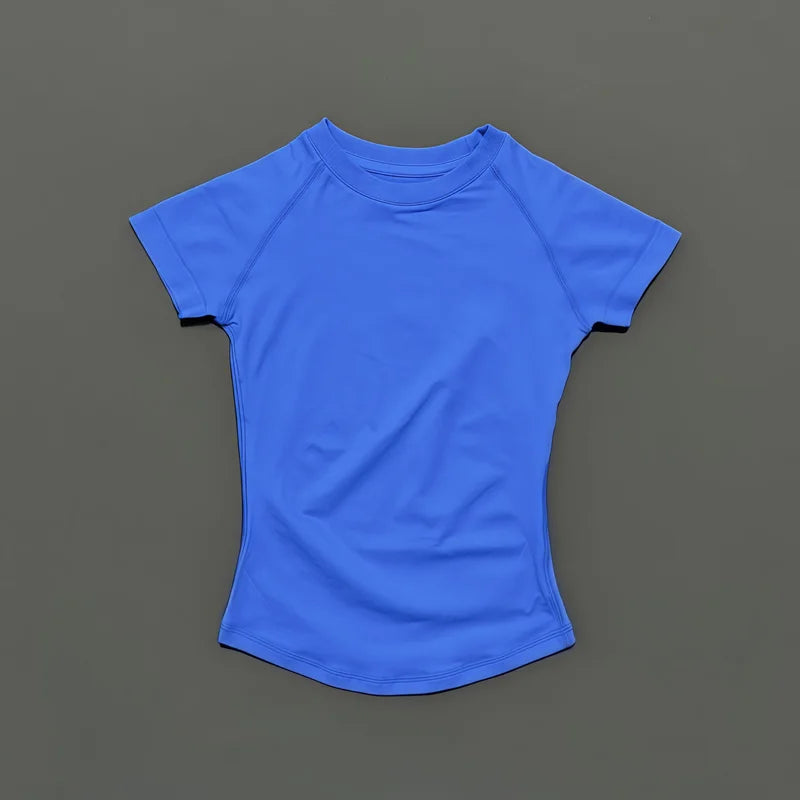 Histello Women Short Sleeve Sports T-Shirt Round Neck Breathable Stretchy Quick Dry Top Yoga Gym Running Fitness Activewear