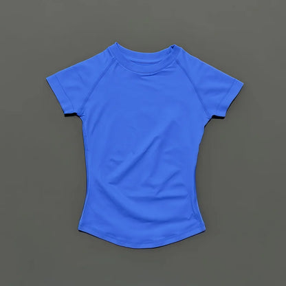 Histello Women Short Sleeve Sports T-Shirt Round Neck Breathable Stretchy Quick Dry Top Yoga Gym Running Fitness Activewear