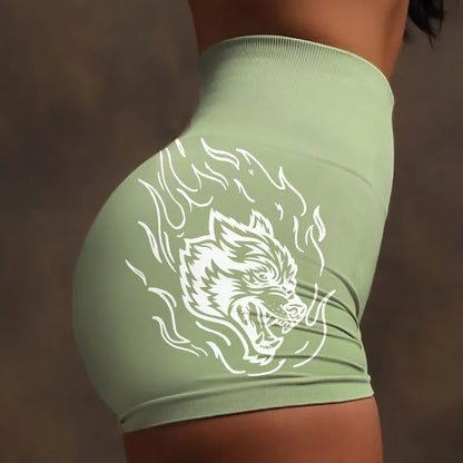 Wolf head three-piece pants high-elastic seamless high-waisted shorts