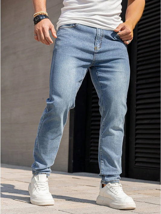 Manfinity Homme Men's Plain Pocket Simple Casual Denim Jeans, Daily Wear Black Pants Men Jeans