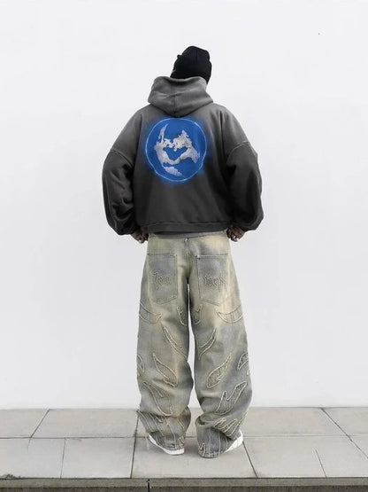 American New Fashion Patch Baggy Casual Jeans For Men And Women Y2K High Street Harajuku High Waist Wide Leg Denim Trousers