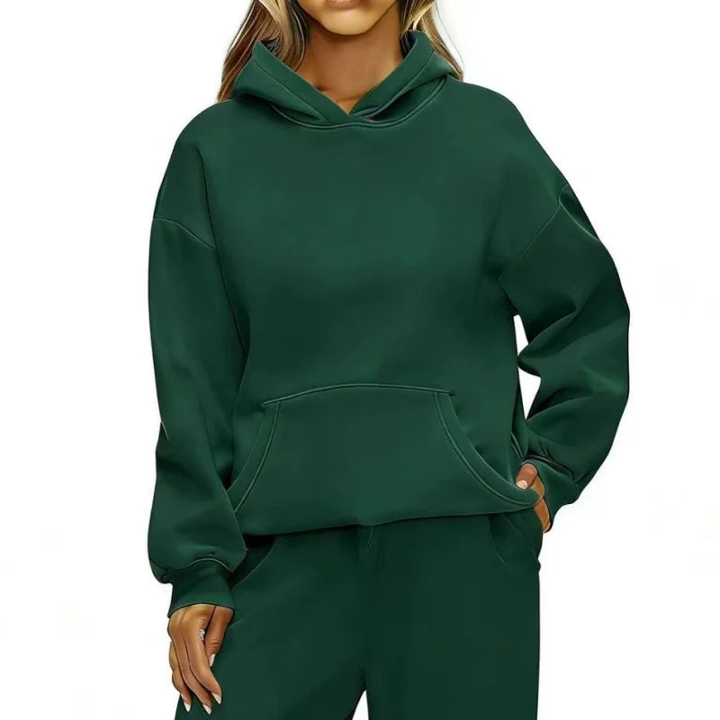 Casual Sports hoodie Sweatshirt Solid-color long-sleeve Women's Fashion Loose hoodie Women's tops pullover