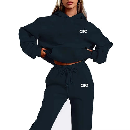 High Quality Women Monochrome Hooded Hoodie Set Casual Two-Piece Set New Fashion Hot sweatpants tracksuit