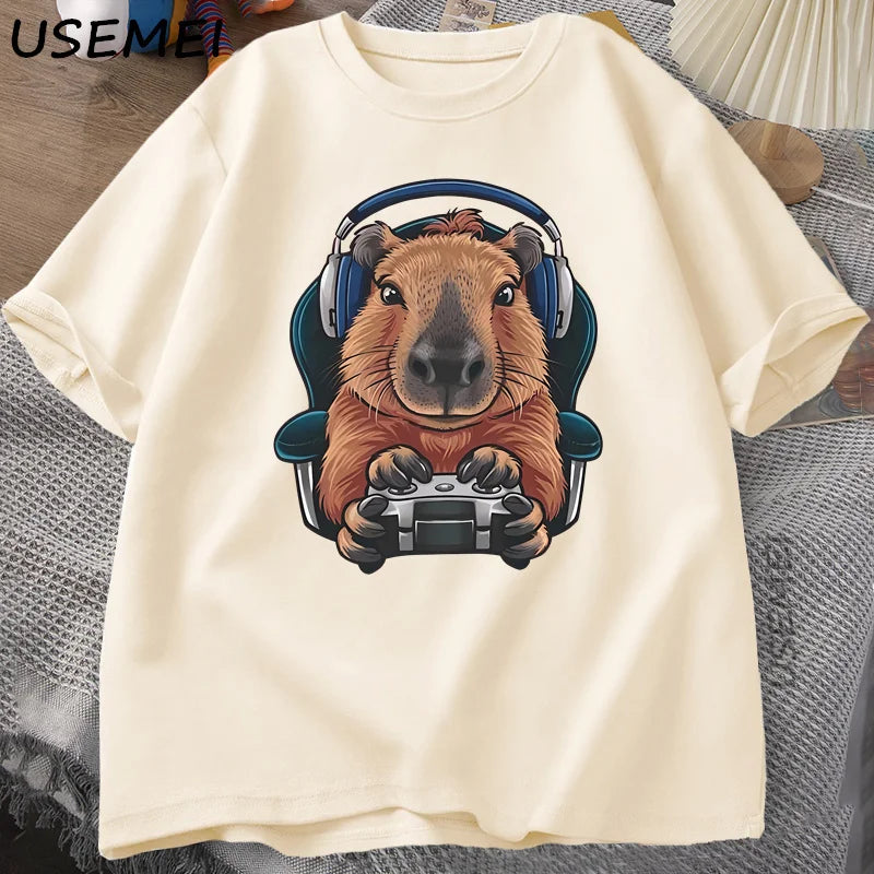 Unisex Gamer Capybara Shirt, Capybara Tank Top, Graphic Cute Rodent T-shirt, Funny Animal Gaming with Controller, Unique