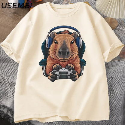 Unisex Gamer Capybara Shirt, Capybara Tank Top, Graphic Cute Rodent T-shirt, Funny Animal Gaming with Controller, Unique