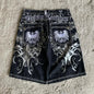 Denim shorts hip hop heraldic embroidered boy and girlfriend punk casual basketball shorts Y2K Harajuku retro street wear