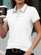 Stripe Solid Color Polo Shirts Sport All-Match Women Short Sleeve Collar  Summer Comfortable Woman Tops