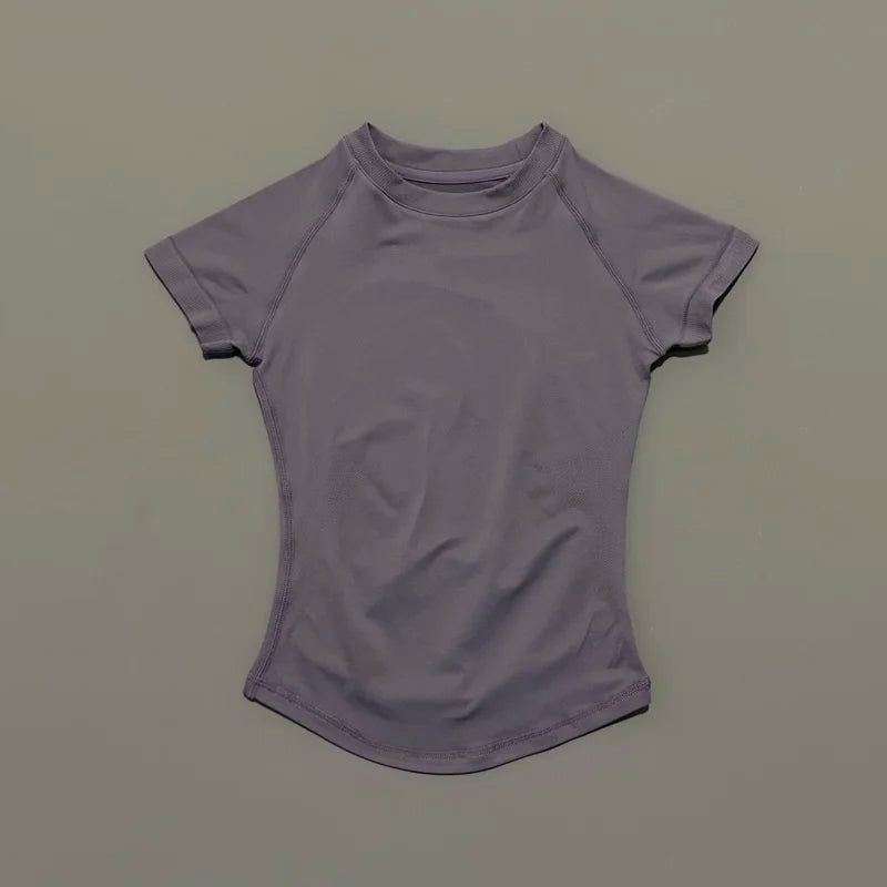 Histello Women Short Sleeve Sports T-Shirt Round Neck Breathable Stretchy Quick Dry Top Yoga Gym Running Fitness Activewear