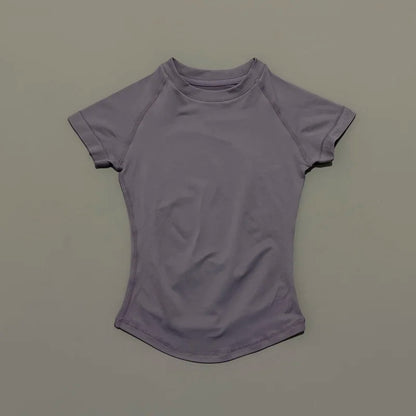 Histello Women Short Sleeve Sports T-Shirt Round Neck Breathable Stretchy Quick Dry Top Yoga Gym Running Fitness Activewear
