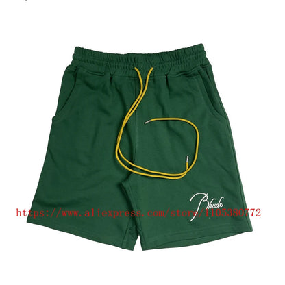 Latest Style RHUDE Men's  Casual Shorts Hip Hop Elastic Waist Drawstring Zip Pocket Summer Street Leisure Beach Shorts