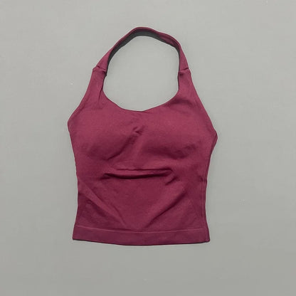 Histello Longline Strappy Top Women Sports Tank Halter Seamless Ruched Backless Gym Activewear Workout Yoga Fitness Tops