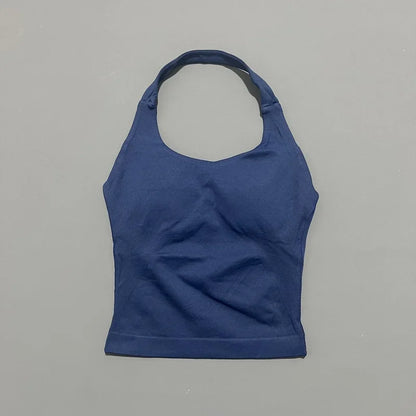 Histello Longline Strappy Top Women Sports Tank Halter Seamless Ruched Backless Gym Activewear Workout Yoga Fitness Tops