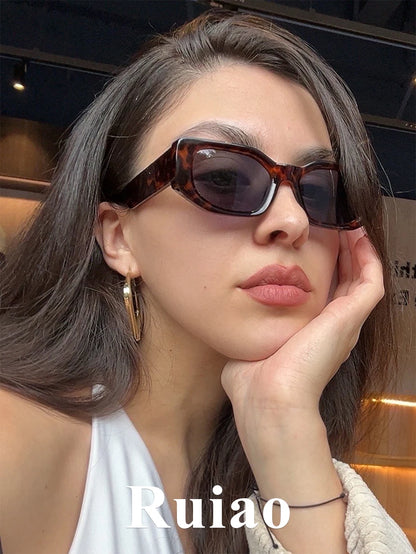 Ruiao new black classic retro designer branded concave irregular thick frame men women fashion sunglasses