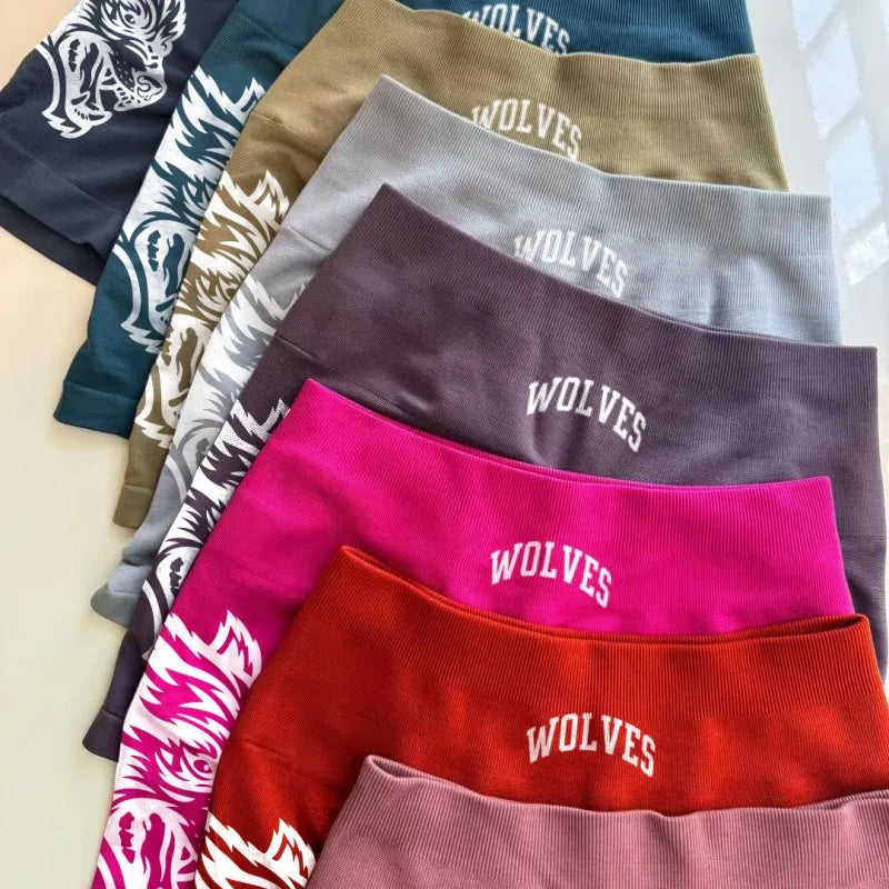Wolf head three-piece pants high-elastic seamless high-waisted shorts