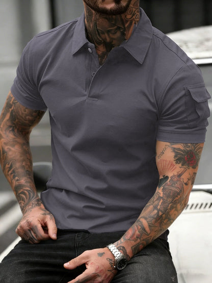 Soft Breathable Pocket Short Sleeve For Man Summer Loose Solid Polo Shirt New Fashion Daily Streetwear Sport Basic T-Shirt