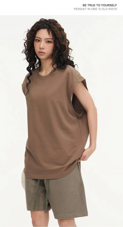 270gsm Summer Tank TopSleeveless T shirt 100% Cotton Solid Color Men Oversized Causal O-neck Basic T-shirt High Quality