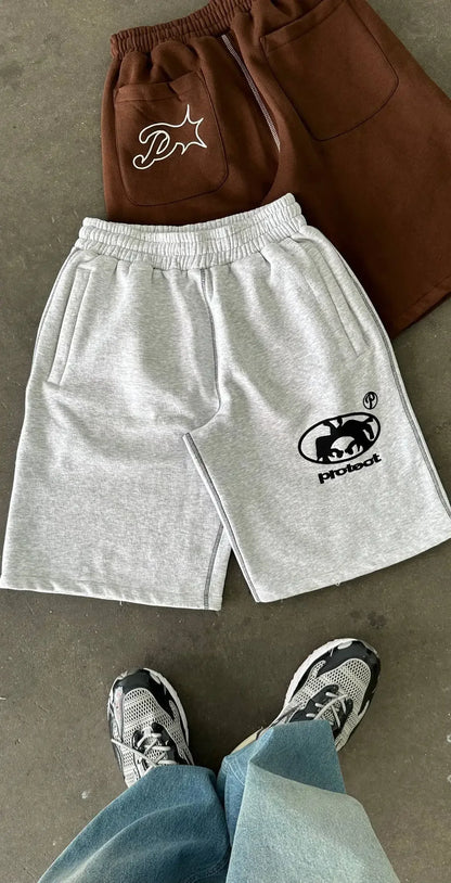 Grey Cotton Y2K Hiphop Streetwear Shorts European Street Style Trendy Baggy Casual Cargo Urban Casual Wear Fashion