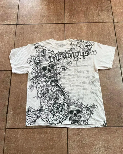 Summer New Men's Breathable Round Neck T-shirt Y2K Retro Clothing Punk Hip Hop Pattern Printed