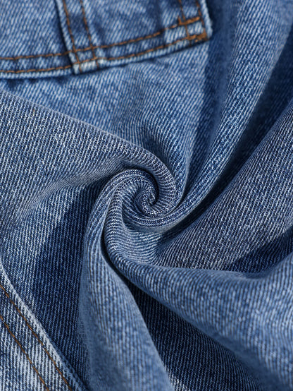Men's Summer Blue Regular Denim Shorts. Multi-Pocket Design. Stylish and Casual.